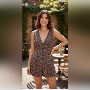 LOST + WANDER Orchid Floral Button Down Romper Large New